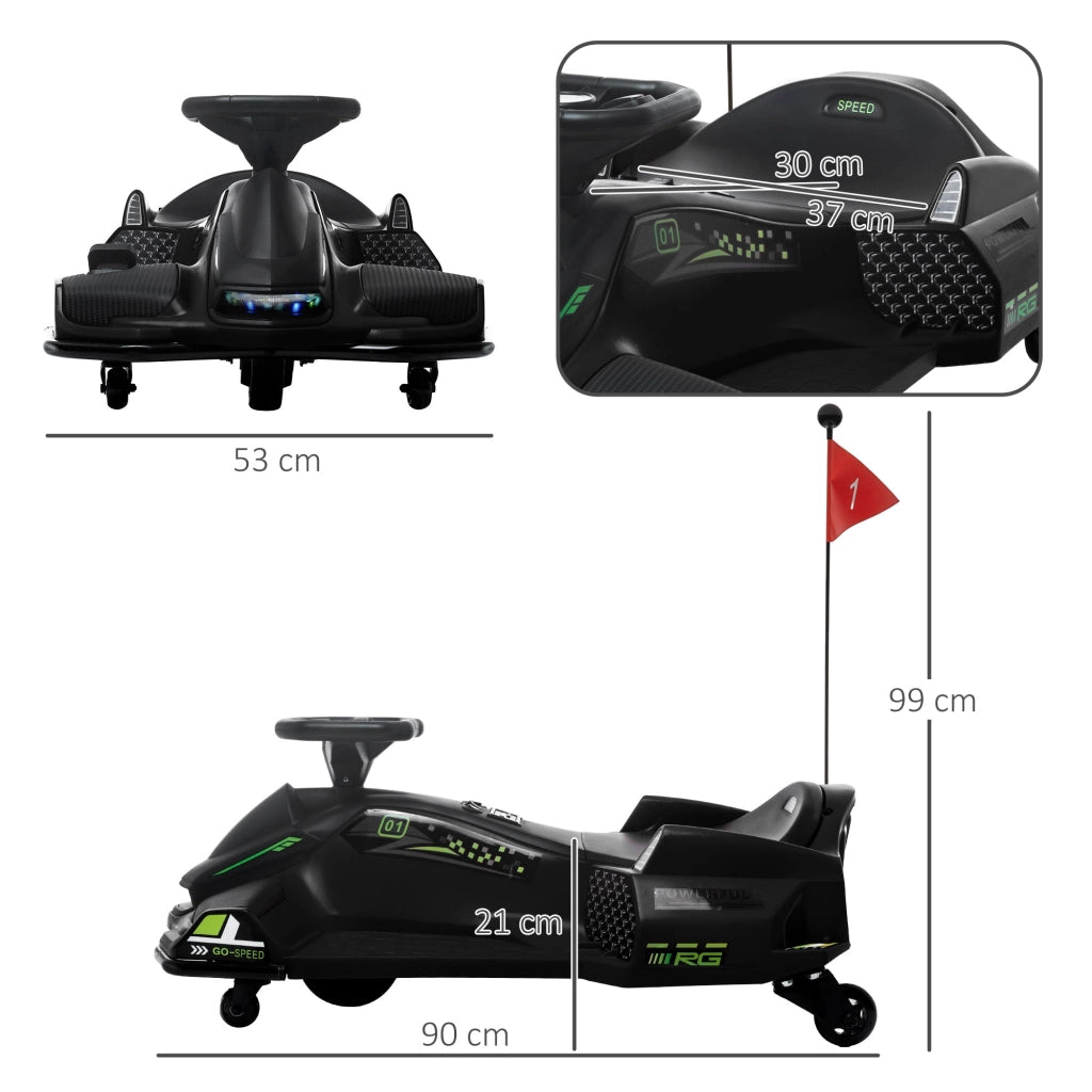 Go Kart Elettrico per Bambini Velocità 3-8 km/h per Drifting Nero