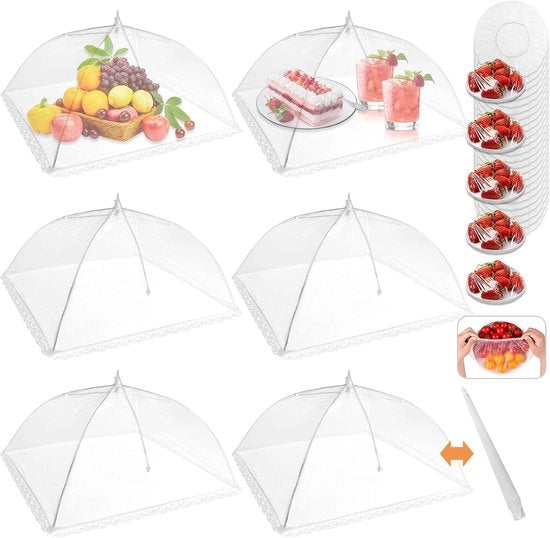 6 pezzi Copertura a rete per alimenti con 40 pezzi Coperture elastica per contenitore Pop Up Copertura a rete per alimenti per tenda paraplu per esterno per barbecue, picnic, feste