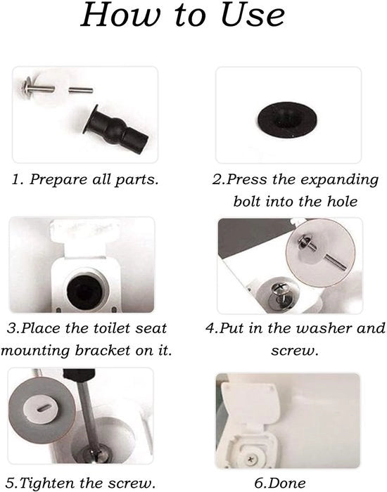 Set di accessori per il water di toilette - Set di viti di sostituzione - Pivotti in gomma/acciaio inossidabile - Duraturo - Installazione semplice - Progetto di rilascio rapido - Accessori per il water di toilette