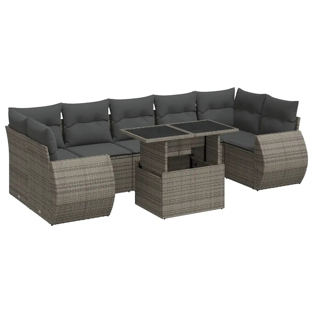 Set Divano da Giardino 8 pz con Cuscini Grigio in Polyrattan 3326601