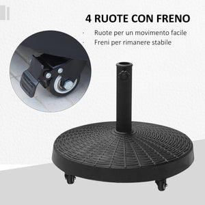 Base per Ombrellone da Giardino 25 Kg in Resina e Acciaio Nero Ø52x41 cm