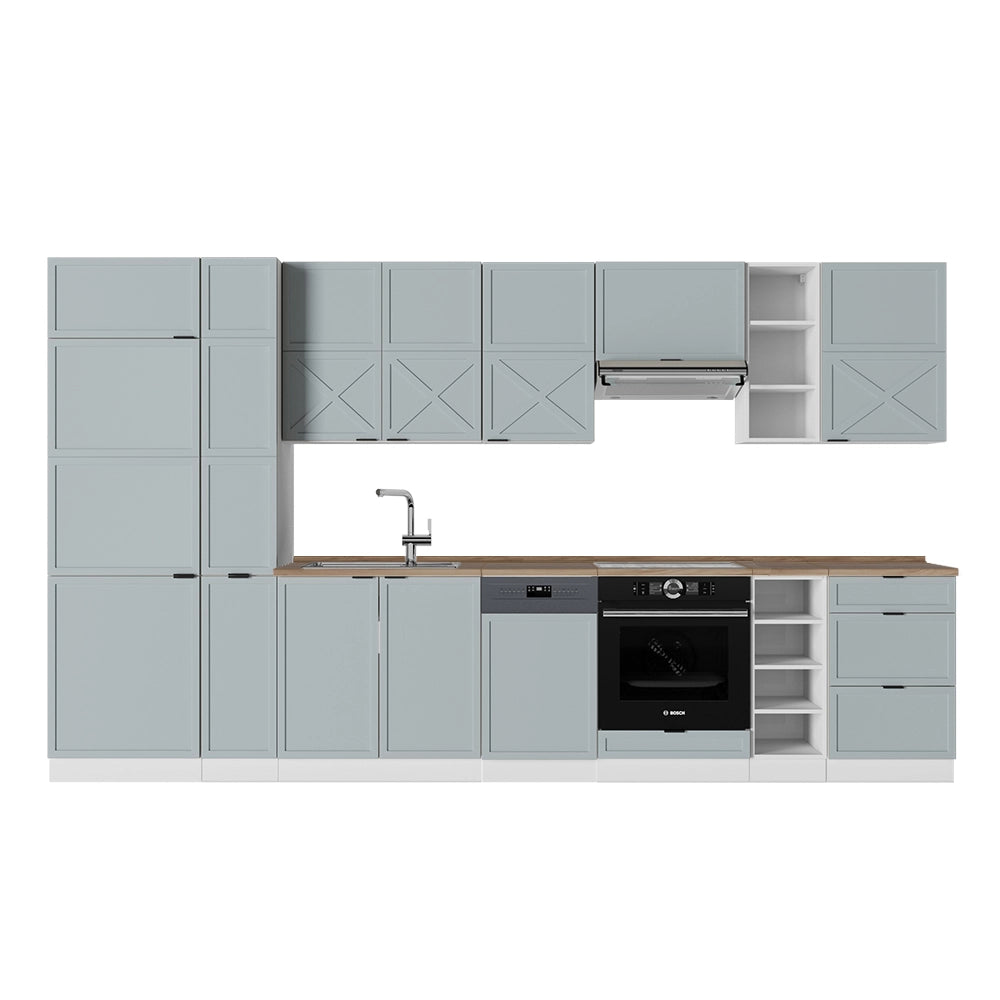 Cucina componibile Fame-Line Blu-grigio chiaro/Bianco 355 cm, PL Rovere Vicco