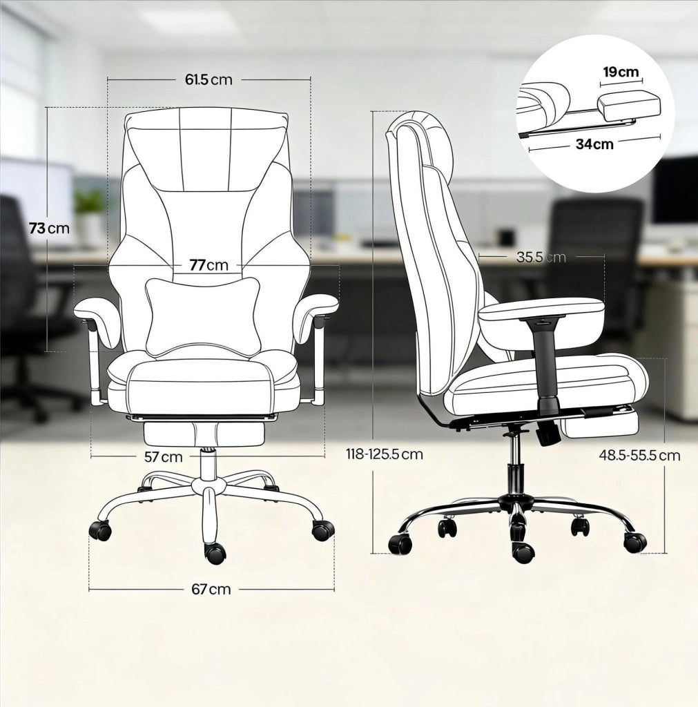 Sedia da ufficio ergonomica nera con poggiapiedi estensibile