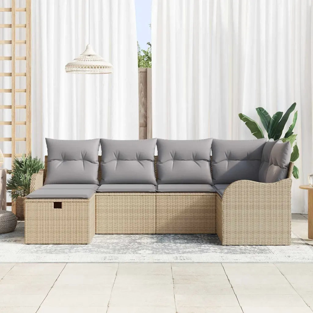 Set Divano da Giardino con cuscino 6 pcs Beige Poly Rattan