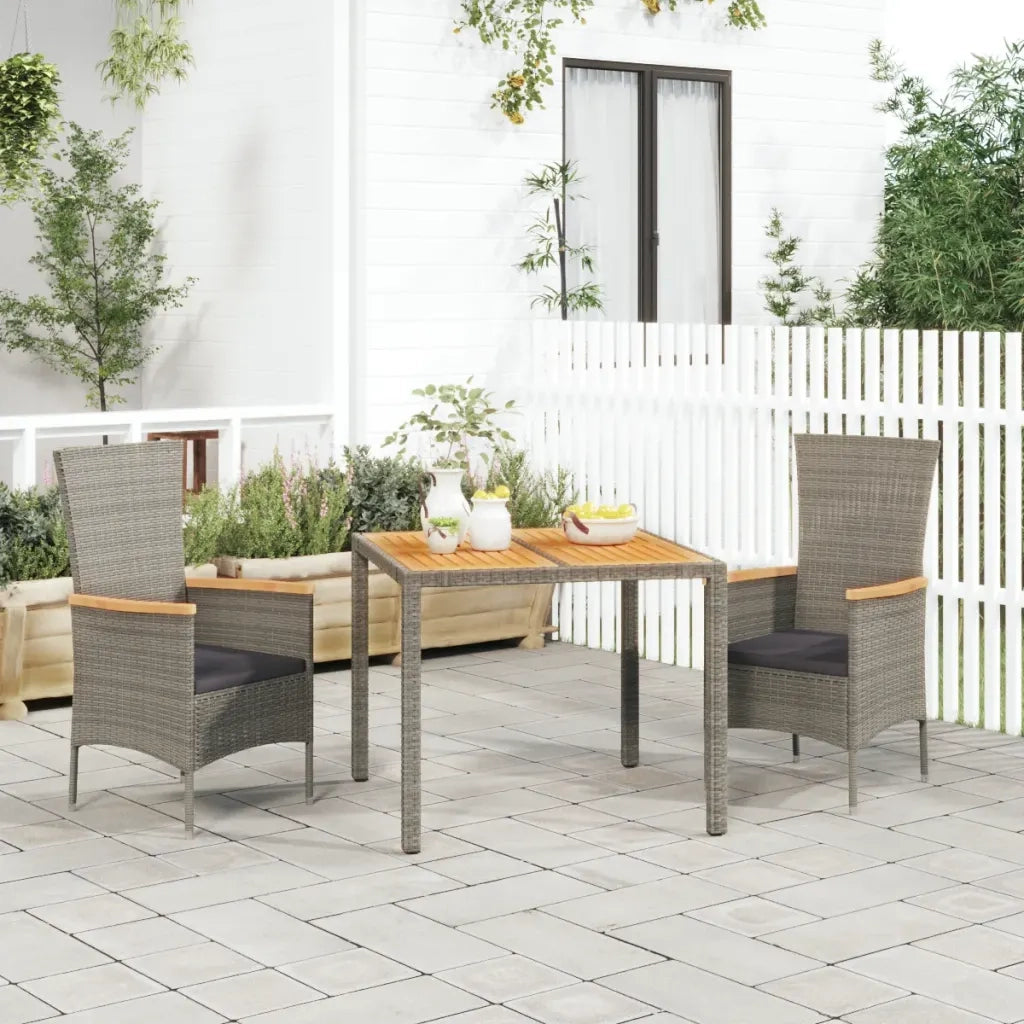 Set da Pranzo da Giardino 3 pz | Set Salotto da Giardino con Cuscini in Polyrattan Grigio