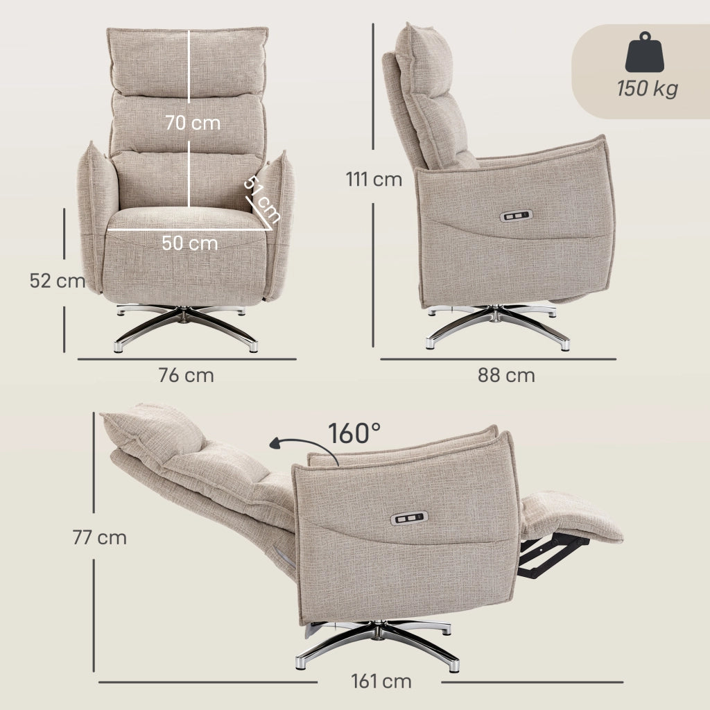 Poltrona Elettrica Girevole Relax ¨C Zephmum ¨C Beige, Tessuto, 90x100x80