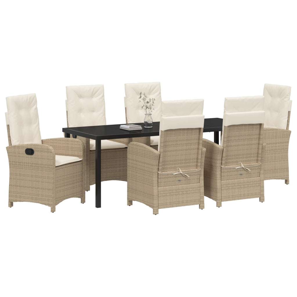 Set da Pranzo da Giardino da 7 Pezzi con Cuscini in Rattan Poli Beige