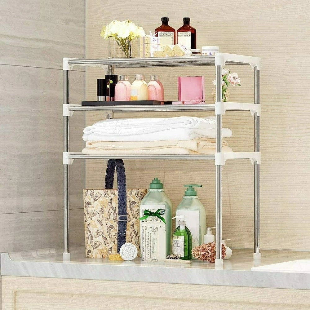 Trade Shop - Scaffale Salvaspazio 3 Ripiani Multiuso Bagno Cucina 65 X 60 X 25 Cm Art.5897 -