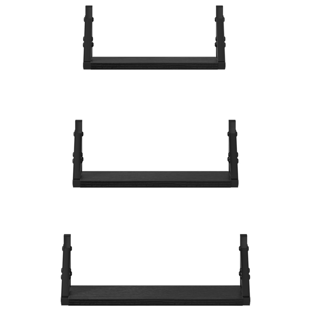Set di mensole a parete in rovere nero in legno ingegnerizzato