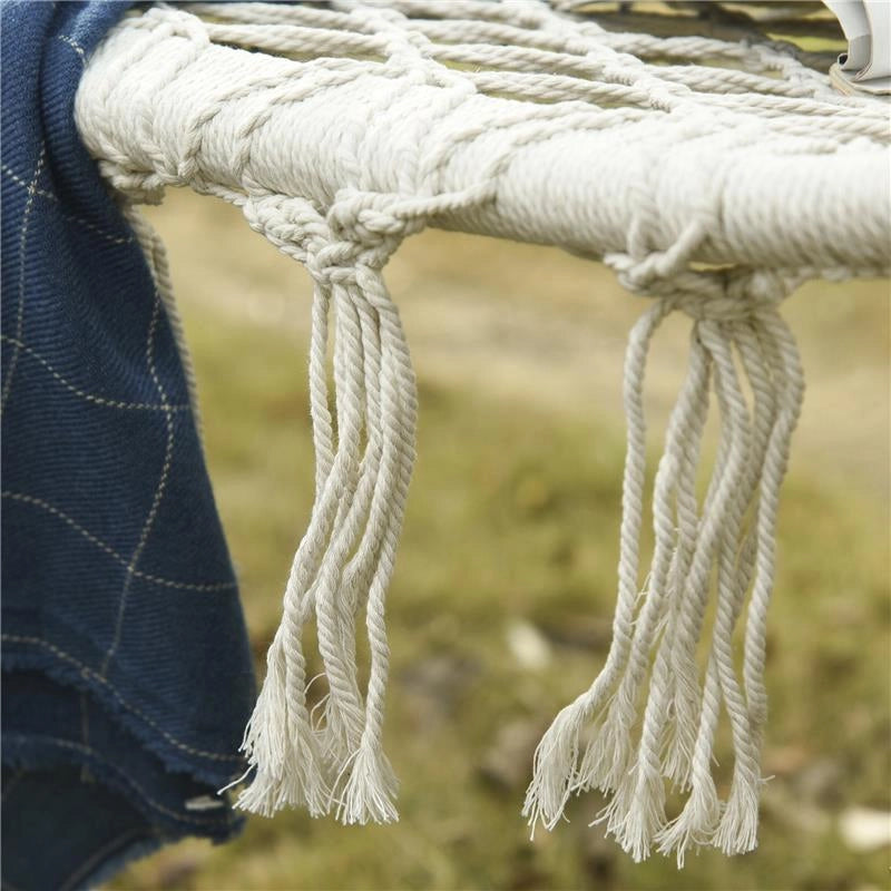 AMACA A DONDOLO DA GIARDINO E CASA A 2 POSTI, TELAIO METALLO E SEDUTA COTONE 130X75X40CM, BIANCO CREMA