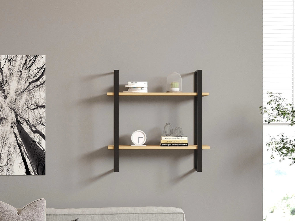 Picerno, Mensola 2 Ripiani, 70x22x70h cm Marrone Rovere