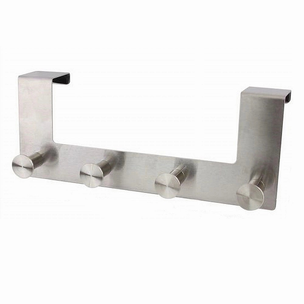 Trade Shop - Appendiabiti Da Porta Con 4 Ganci 27x11.5cm Silver Per Asciugamani Vestiti 87785 -