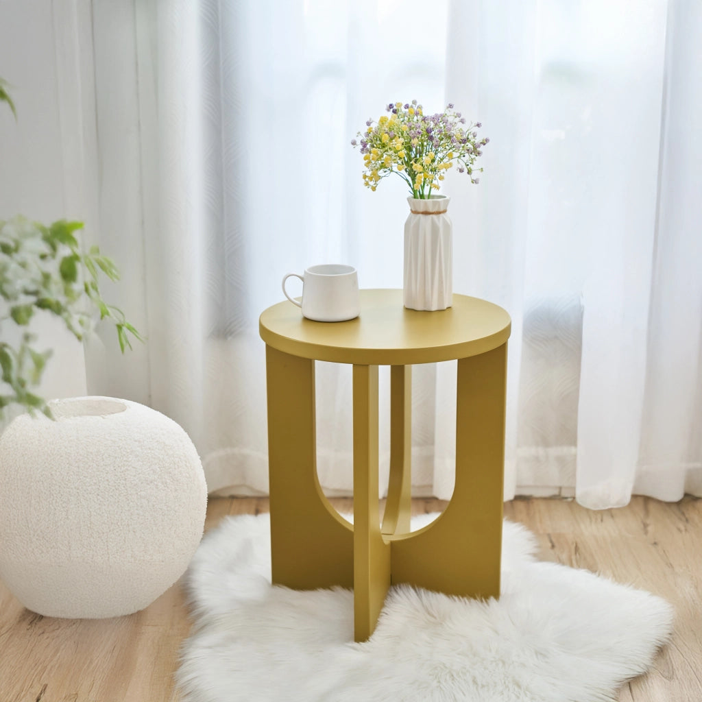 Tavolino da Caffè Kysdajore Piano Rotondo 50x40 cm Giallo Senape [en.casa]