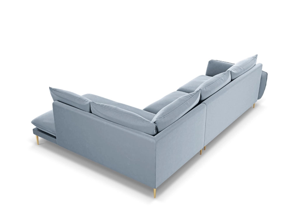 Cosmopolitan Design - Divano angolare destro "Vienna" 6 posti in velluto azzurro 