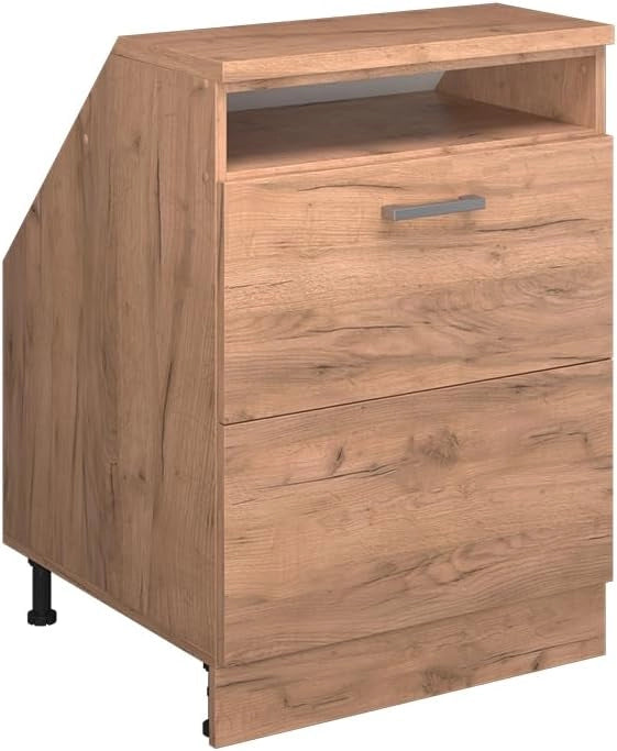 Mobile sottotetto Rion, Quercia dorata, 60 x 81.6 cm con 2 cassetti, carcassa 60 cm profondità, adatto per il salvaspazio sotto tetti spioventi