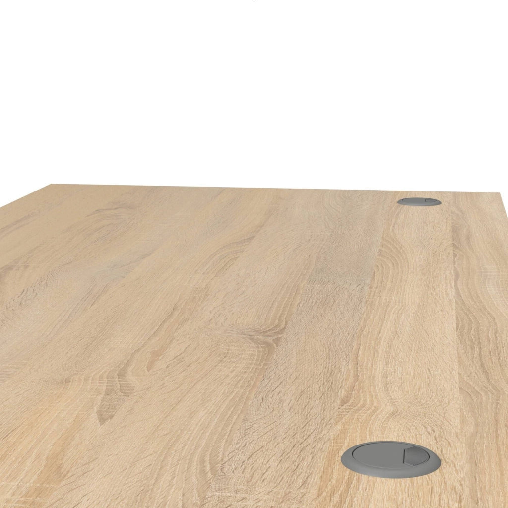 Scrivania Azzaro, Scrittoio multiuso, Tavolo per ufficio porta PC, Piano di lavoro, 150x80 h75 cm, Grigio e Quercia