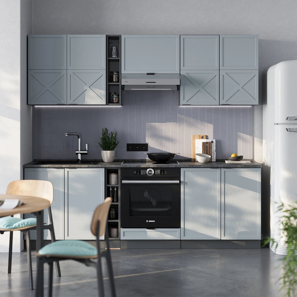 Vicco Cucina componibile Blu-grigio chiaro/Antracite 235 cm senza piano di lavoro