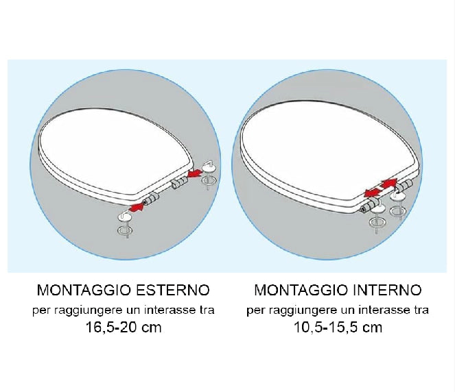 Sedile WC per disabili universale Matteo bianco in MDF con cerniere regolabili passanti DH