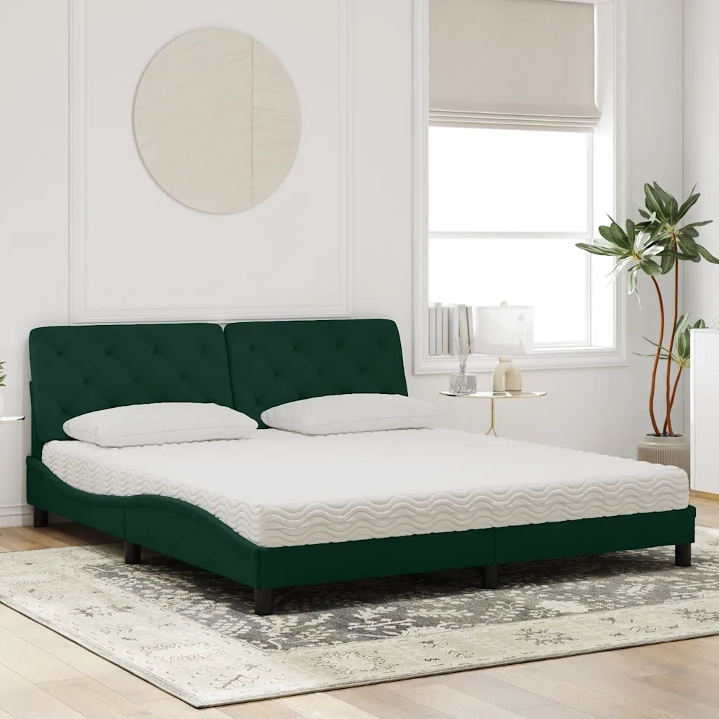 Letto con Materasso Verde Scuro 180x200 cm in Velluto 3208673