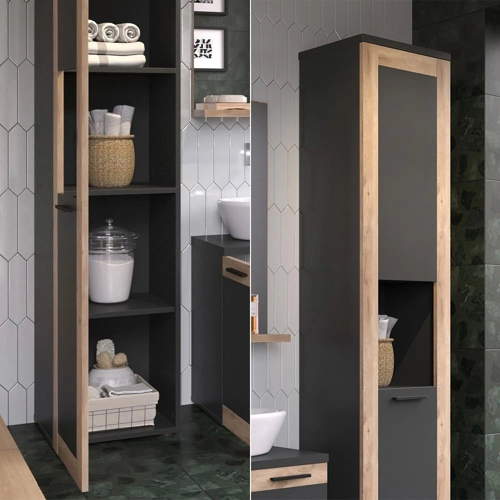Mobiletto da bagno Niko, Antracite, 40 x 194.3 cm, adatto per la conservazione di articoli da bagno e asciugamani