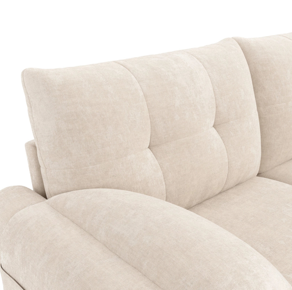 Sofa 2 posti moderno in tessuto chenille beige con cuscini spessi e tasche laterali, design scandinavo