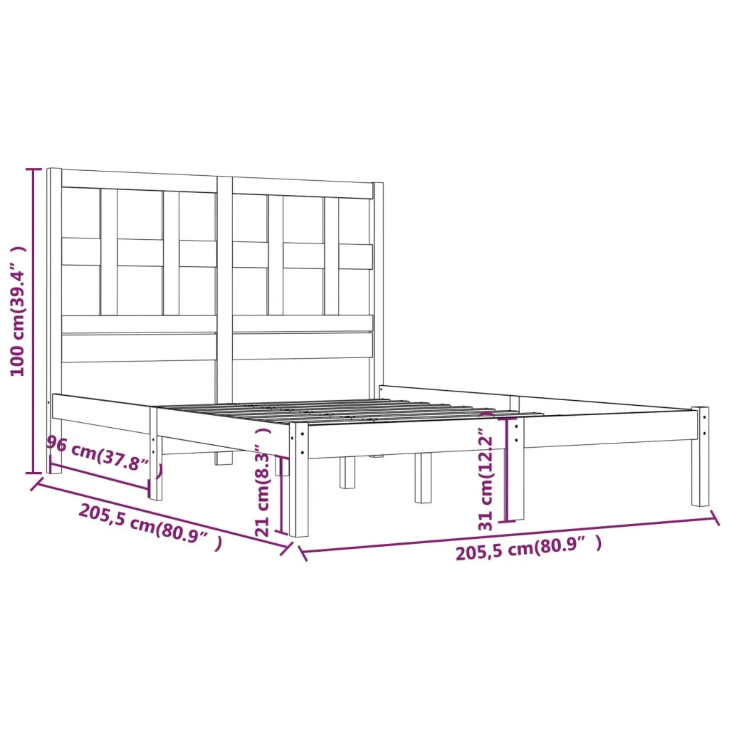 Giroletto-Struttura Letto Nero in Legno Massello di Pino 200x200 cm 297385