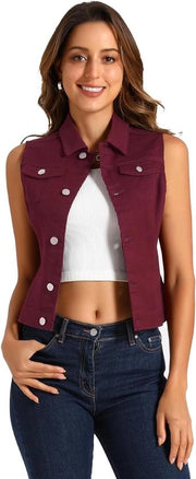 Vest di jeans con chiusura a bottone, W-vest con taschini pettorali, XL con look vintage, adatto per uomini.