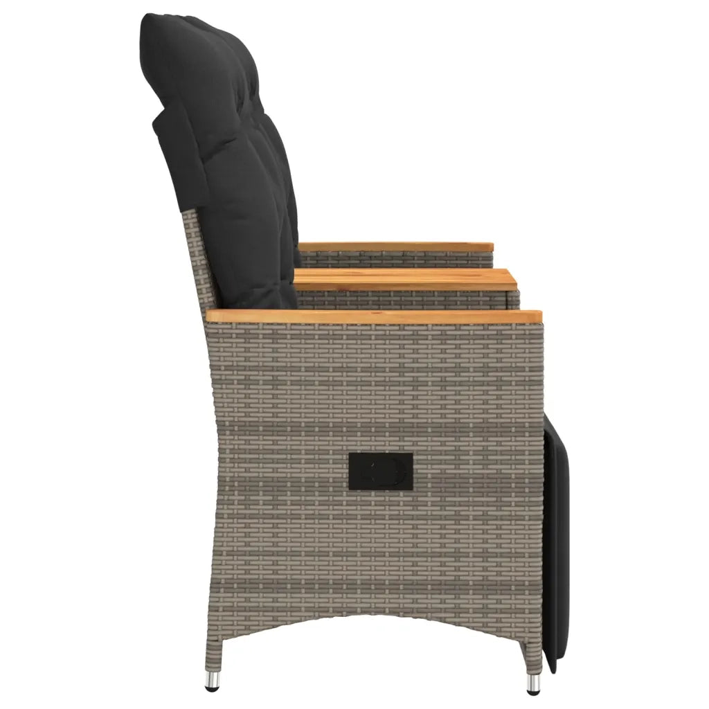 Divano Giardino Reclinabile 2 Posti Tavolino-Sofa da Giardino-Divanetto da esterno Grigio Polyrattan 250777