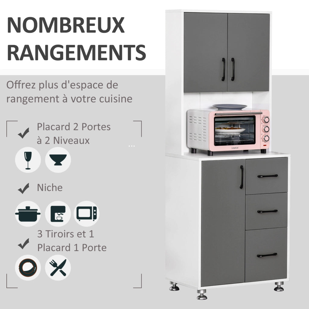 Armadio da cucina con 3 cassetti e ripiano ¨C zephmum ¨C grigio e bianco 60x40x160 cm