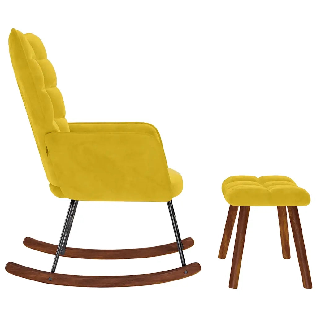 Sedia a dondolo con sgabello in velluto giallo CFW5572411