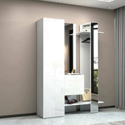 Mobile da ingresso Arabelle, Armadietto multifunzione a 2 ante, Appendiabiti da parete con 2 specchi, 140x35h190 cm, Bianco