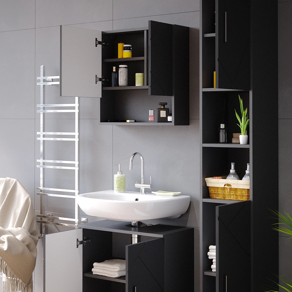 Vicco Set mobili bagno Antracite lucido 3 parti, con colonna