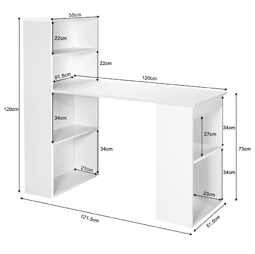 Scrivania con Doppia Libreria Laterale Porta PC in Legno Nobilitato Casa Ufficio Bianco
