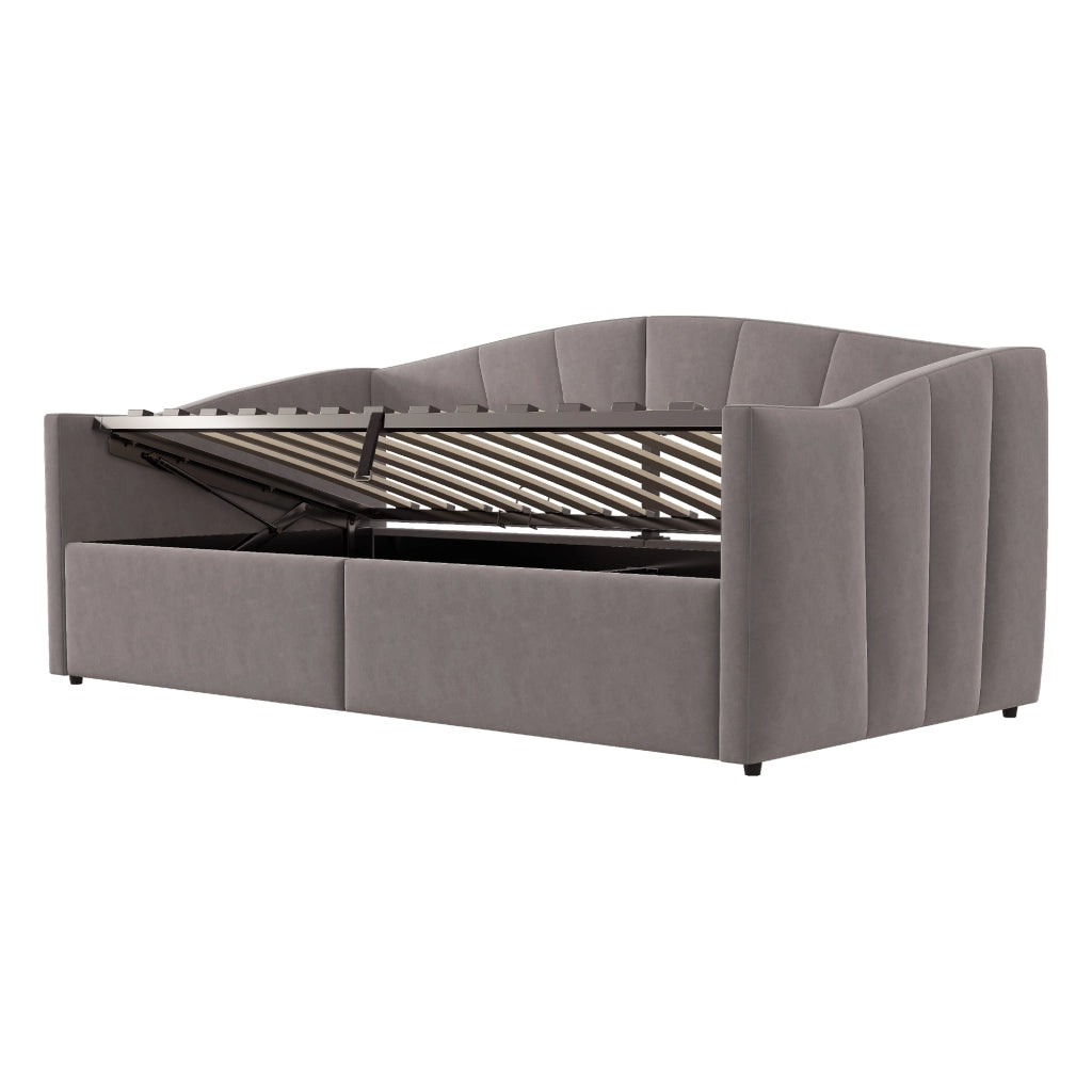 DESMIU Lit daybed 90 × 200 cm 1 posto con contenitore idraulico, senza materasso, in velluto, grigio