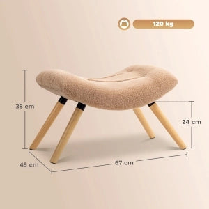 POUF Imbottito 67x45x38 cm Marrone in poliestere e legno di faggio