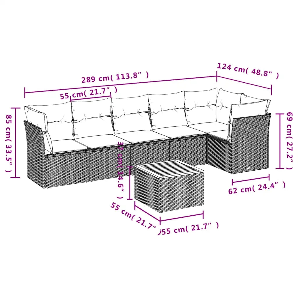 Set Divani da Giardino 7 pz con Cuscini Nero in Polyrattan 3255980