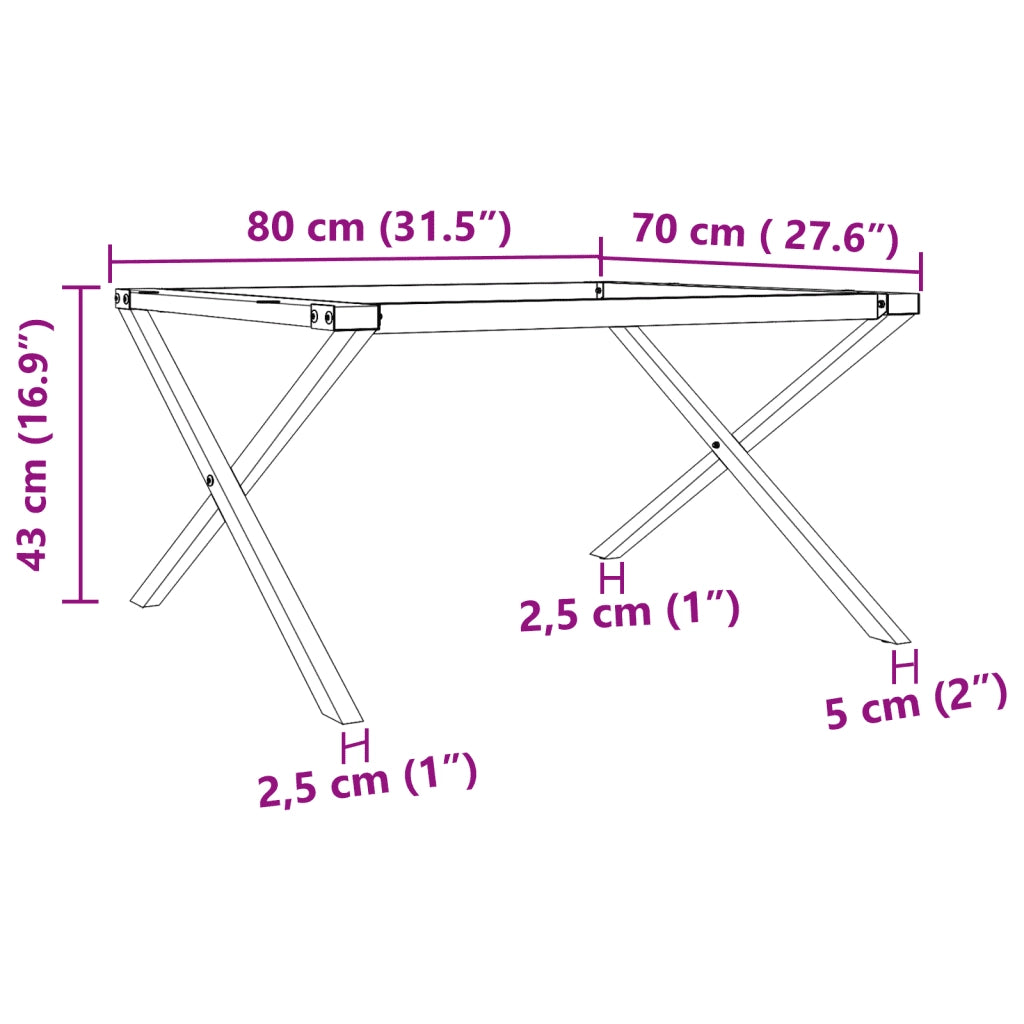 Telaio Gambe a X per Tavolino da Salotto 80x70x43 cm in Acciaio 357899