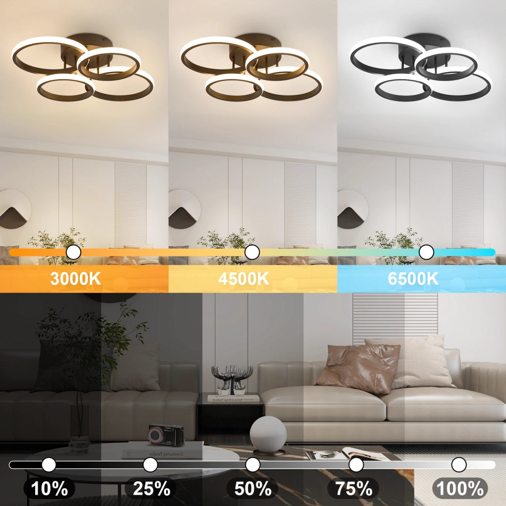 ZMH Lampada da soffitto plafoniera LED nera moderna 48W 55cm dimmerabile telecomando per camera letto cucina
