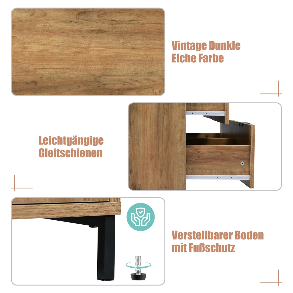 Cassettiera con 6 Cassetti; Struttura in Metallo; Stile Industriale; per Camera; in Pannello Truciolare; Rovere Scuro; 120??40??76 cm