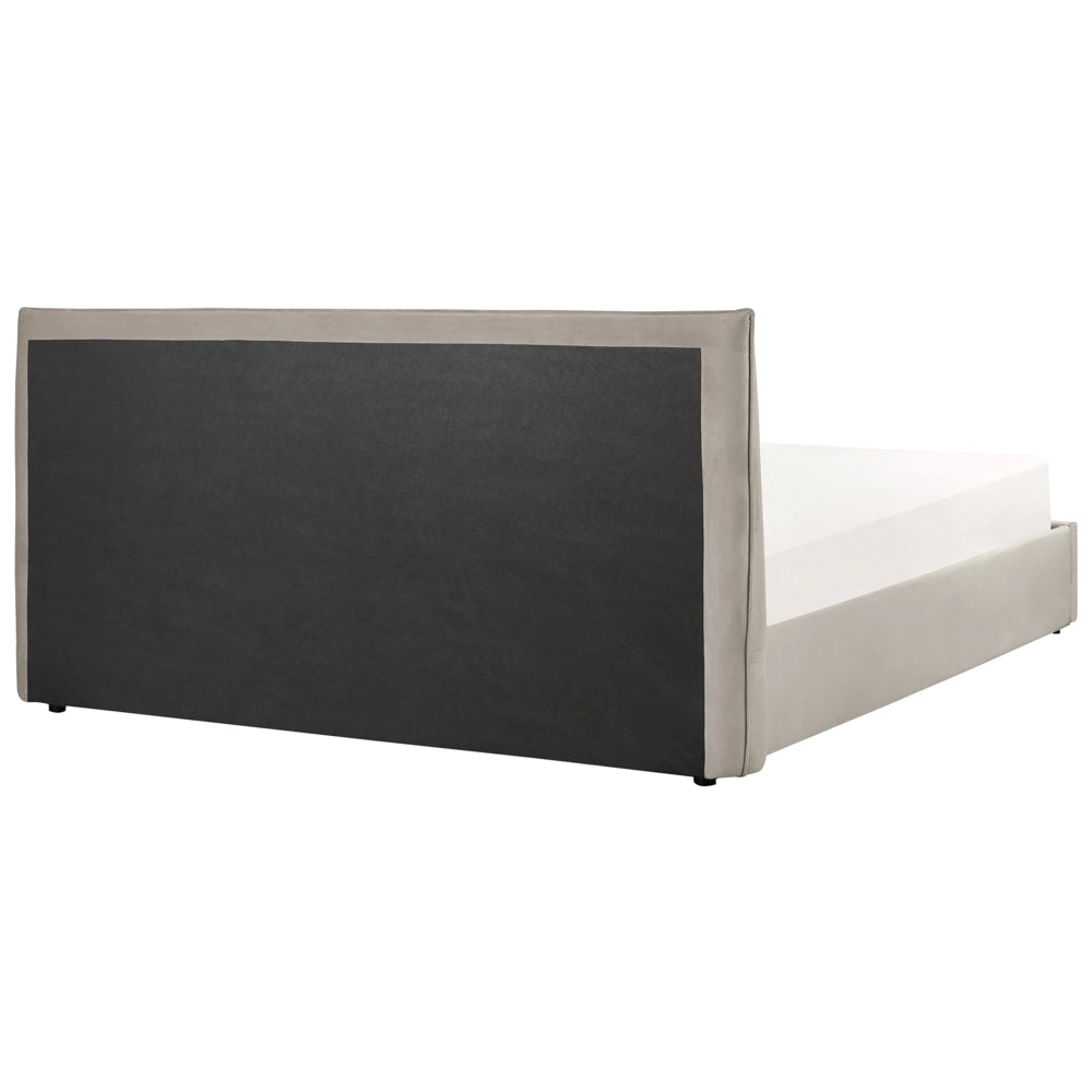 Letto con rivestimento in velluto grigio talpa UE King Size 180x200cm Grande testata classica contenitore Doghe in legno