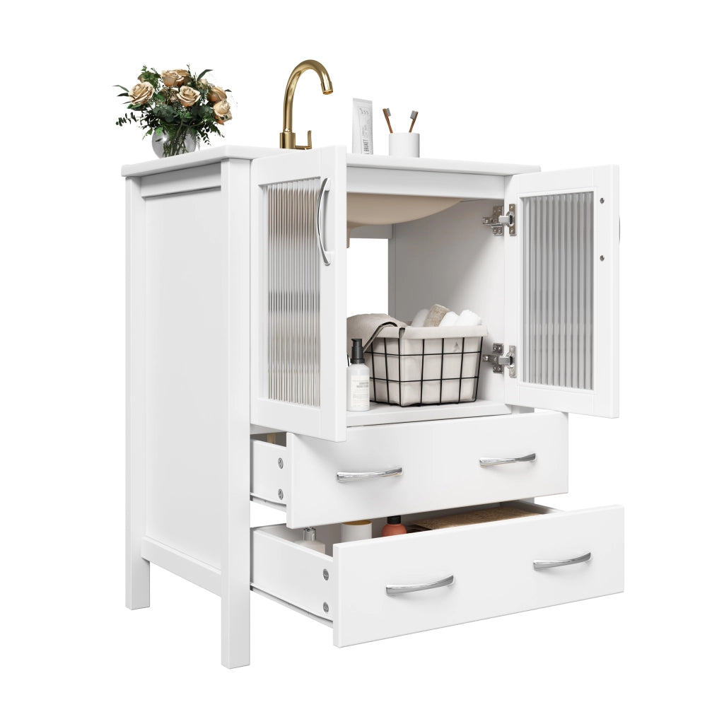 Mobile sottolavabo con 2 cassetti e lavabo in ceramica - per bagno - 61x47x86 cm - bianco