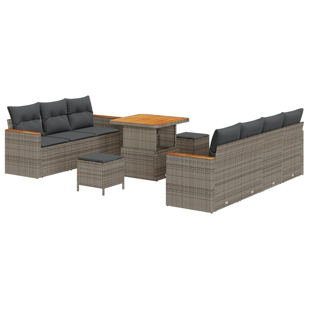Set di Divani da Giardino con 10 pezzi e cuscini Grigio Polyrattan Acacia