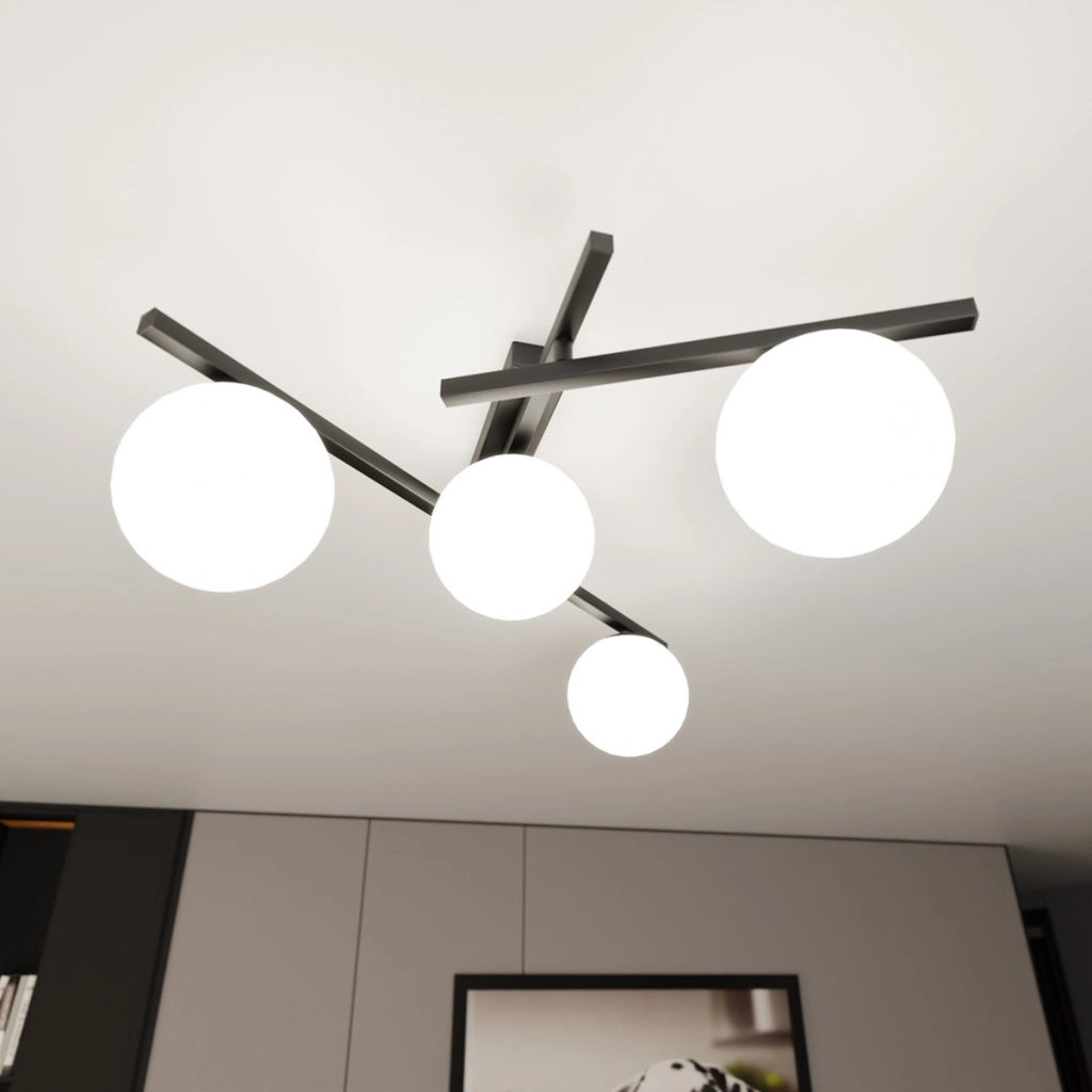 Lampada a sospensione SMART in acciaio nero e vetro opale