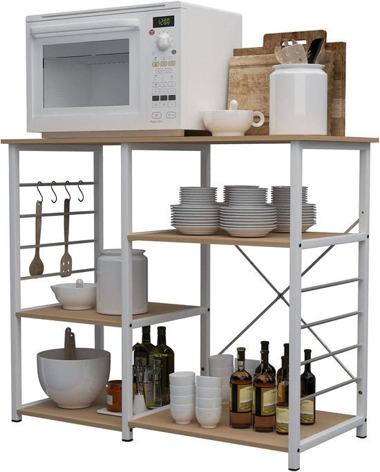 Rack di Cucina Spaziale con 6 Pannelli di Acciaio e Legno – Ideale per Microonde e Utensili da Cucina