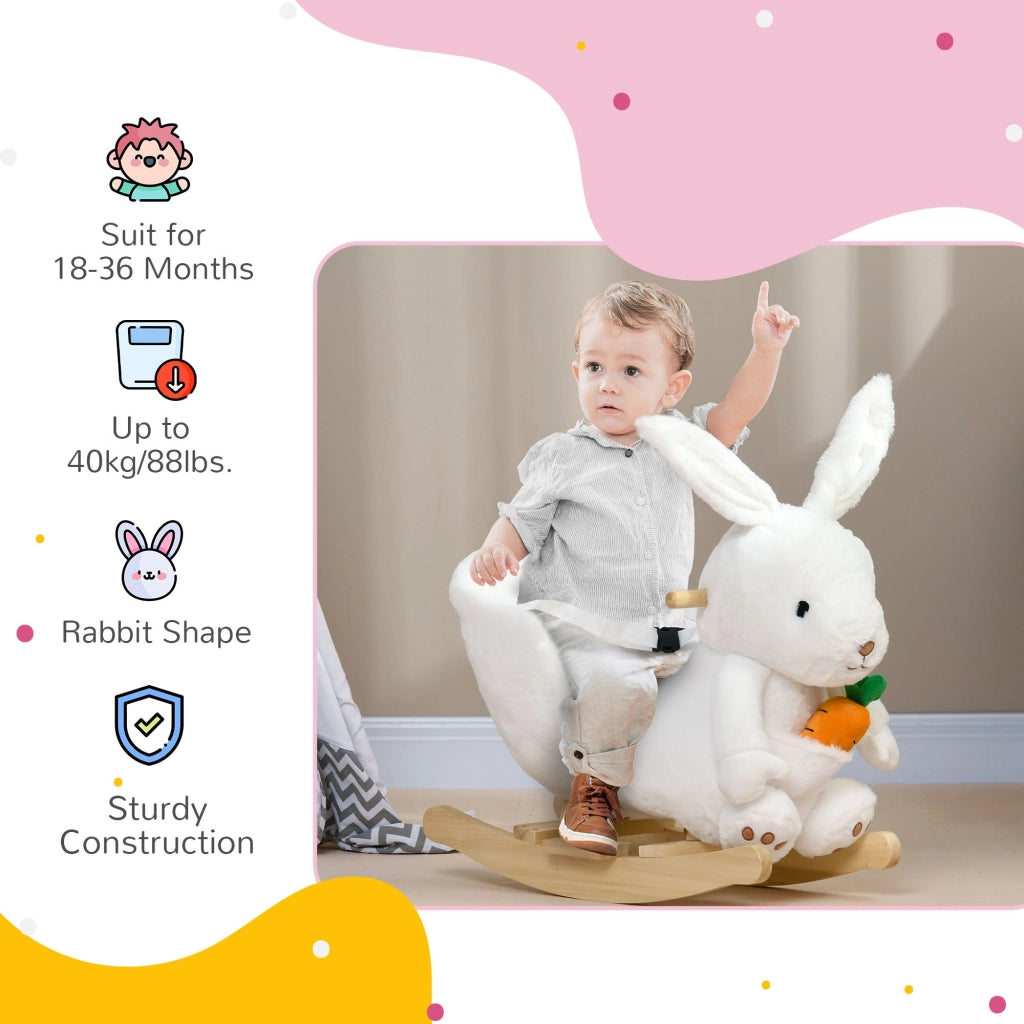 EasyComfort Animale a Dondolo a forma di Coniglio con Suoni e Cintura di Sicurezza, 60x33x50 cm, Bianco