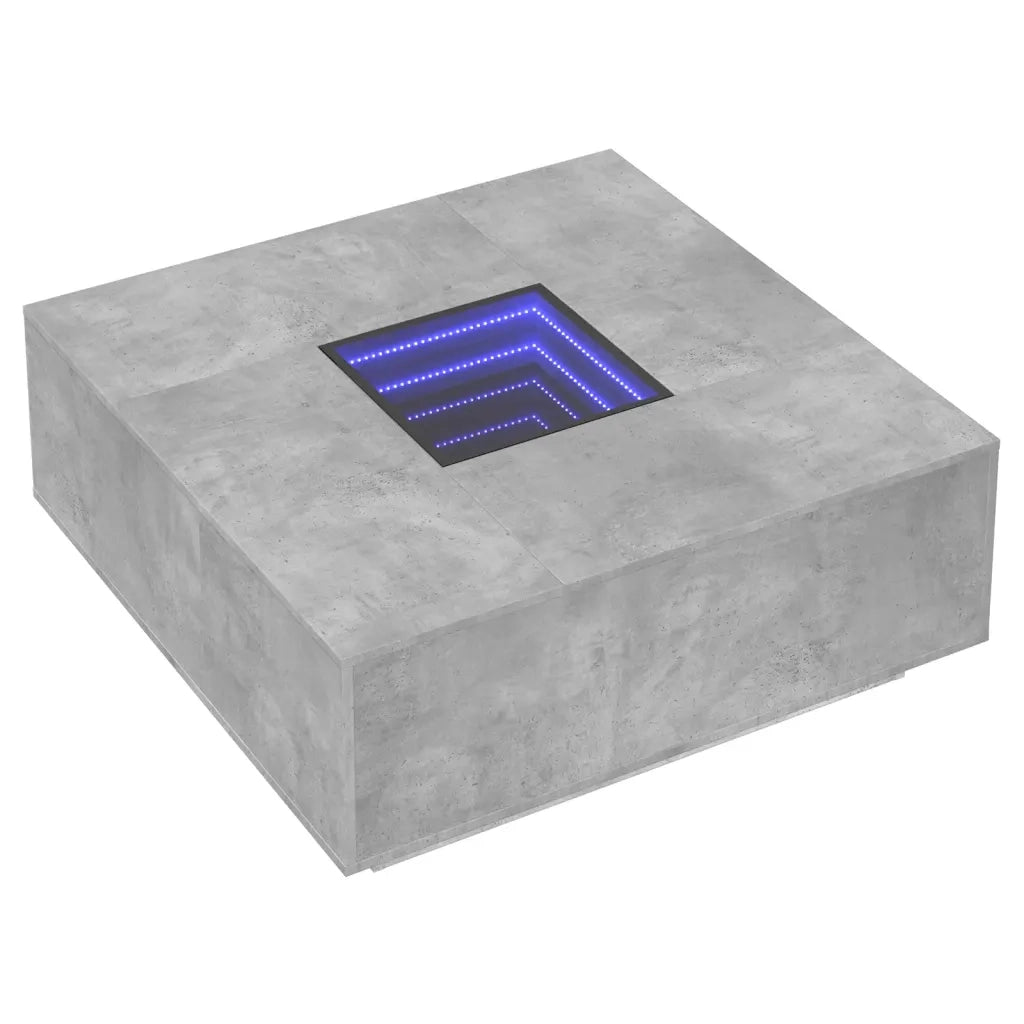 Tavolino Salotto con LED Infinity Grigio Cemento 100x100x40 cm