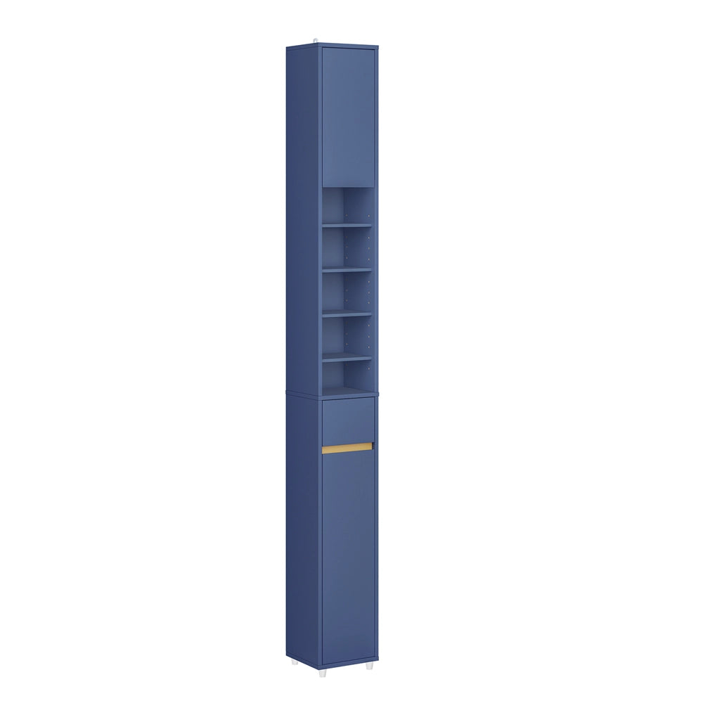 SoBuy Colonna Bagno Stretta – Mobile Bagno Idrorepellente, Alto con Ripiani Regolabili e Cassetto – Armadietto Salvaspazio, MDF, Blu scuro, 20x180x20cm, BZR34-II-B
