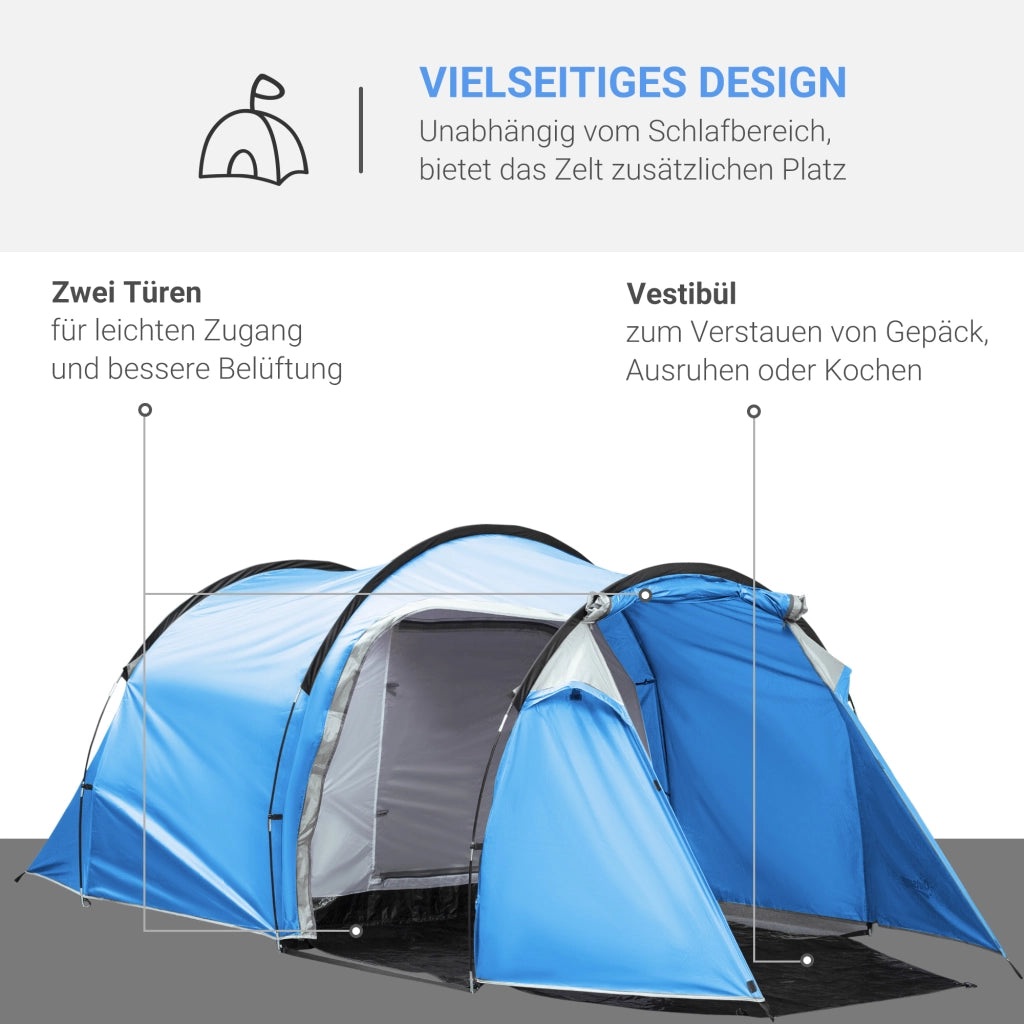 Tenda da campeggio 3 posti con veranda ¨C zephmum ¨C blu chiaro 426x206x154 cm