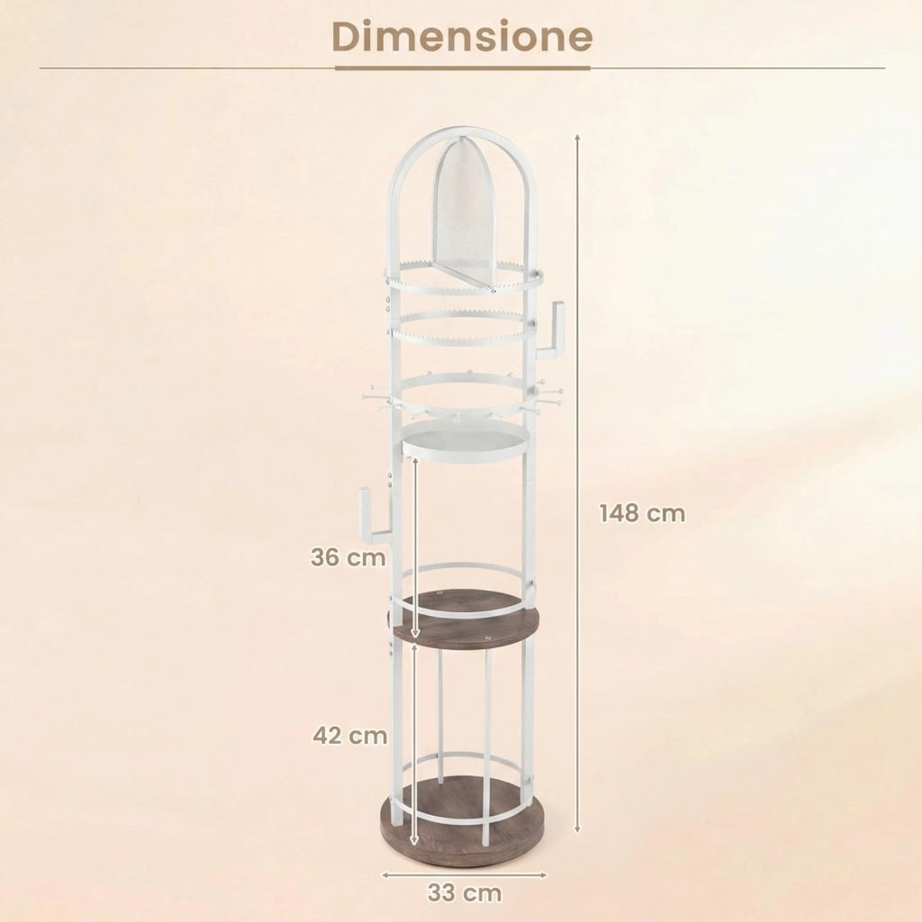 Supporto Porta Gioielli Girevole a 360°, con Portachiavi per Orecchini e Collane e 3 Ripiani, Torre Espositiva Porta Gioielli Autoportante (Grigio, Modello 1)