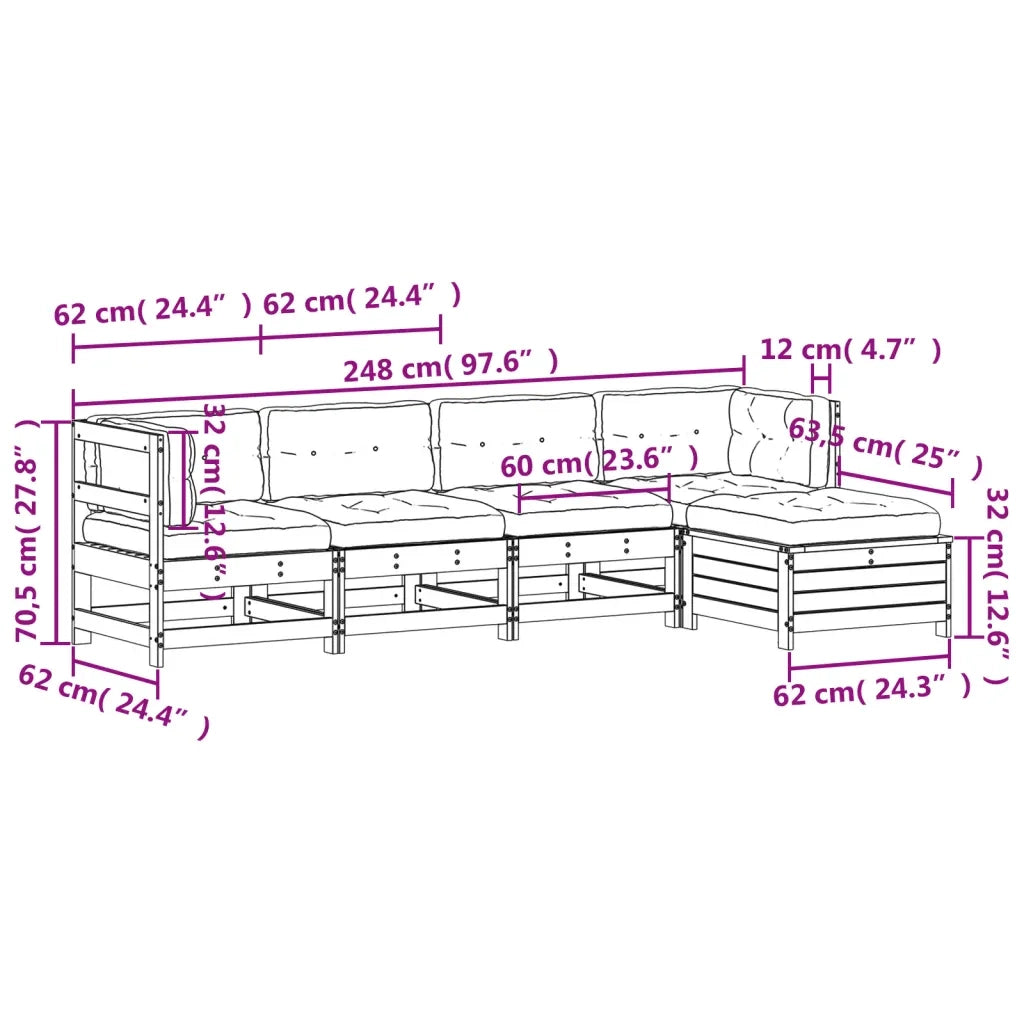 Set Divani Giardino 6 pz con Cuscini in Legno Massello di Pino 3250840